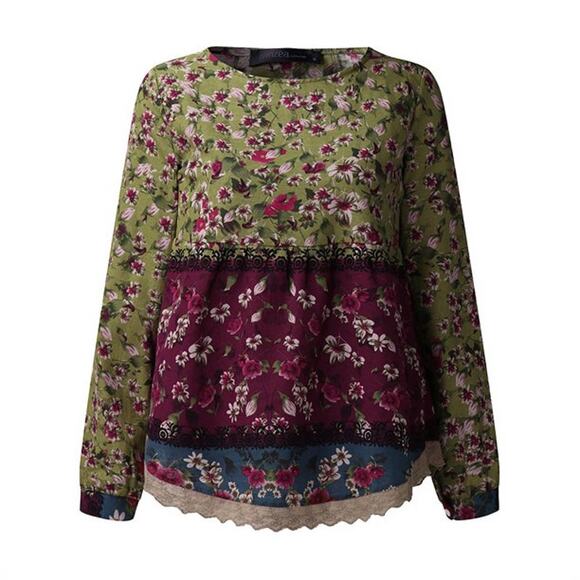 Zanzea Collection Women’s Bohemian Floral Long Sleeve Lace Trim Top Large NWT - Picture 2 of 11